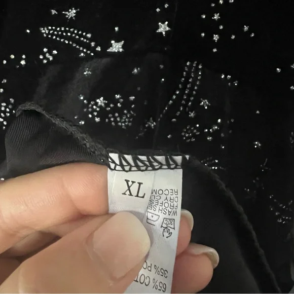 Black Velvet Sparkly Celestial Gothic Mini Dress XL Stars Fairy Grunge Witchy - Picture 10 of 11